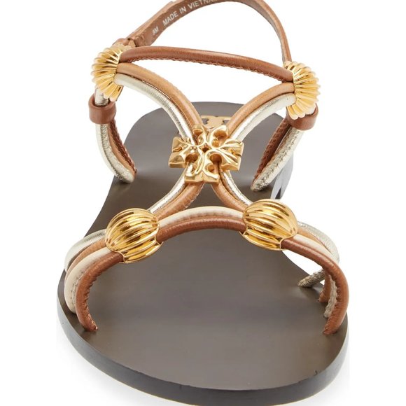 Tory Burch $328 NIB CAPRI MULTI STRAP SANDAL MOCHA / TOASTED BARK / GOLD BROWN - Picture 9 of 12